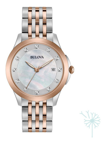 98p162 Reloj Bulova Quartz Diamante Dama Plateado/rosado