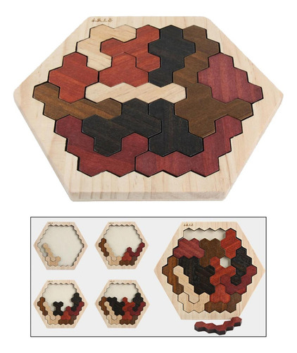 Nuevo Madera Hexagonal Tangram Puzle 3d Color Madera Color