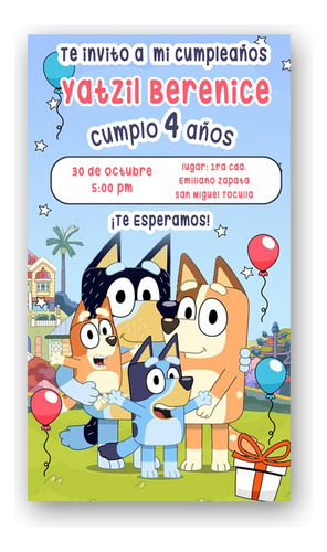 35 Invitaciones En Físico Y 1 Digital De Bluey