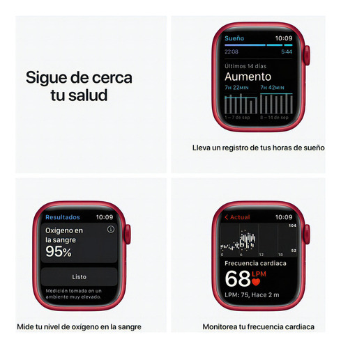 Apple Watch Series 7 (GPS, 41mm) - Caja de aluminio color rojo - Correa deportiva rojo