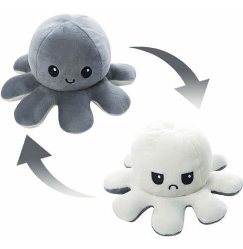 Peluche Pulpito Pulpo Reversible Blanco Gris