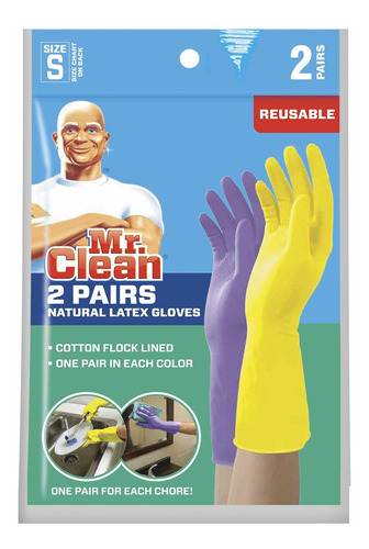 Mr. Clean Guantes De Látex Reutilizables Pequeños, 2 Colo.