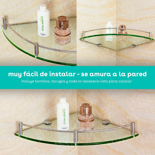 Imagen 4 de 10 de Estante Esquinero Para Ducha De Baño De Vidrio Con Baranda