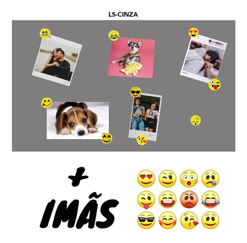 Painel De Fotos Liso Cinza + 12 Imãs Decorativos Ls-cinza