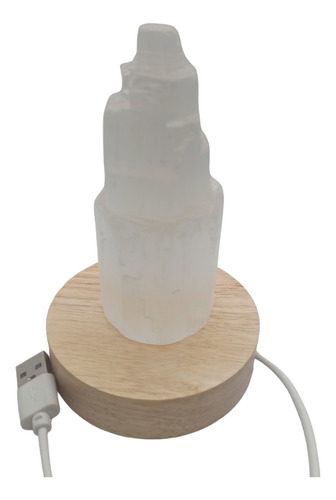 Torre De Selenita De 10 Cm Con Base Led De Madera Multicolor