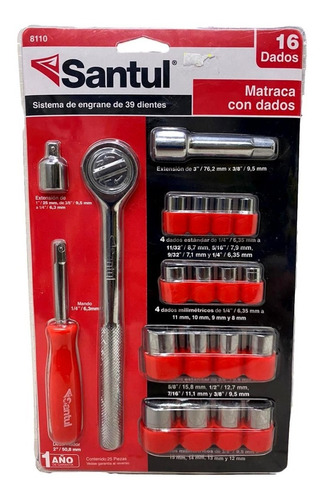 Juego De Matraca 3/8 Con 16 Dados Santul
