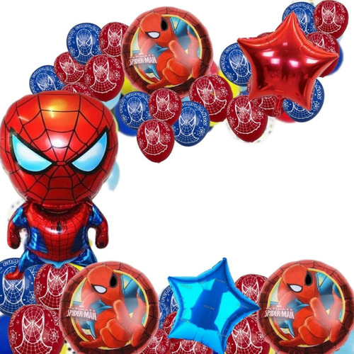 Globo Metálico Spiderman Hombre Araña Paquete 43 Piezas