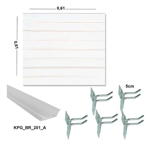 Painel Canaletado 61x61 + Perfil Branco + 10 Ganchos  5cm