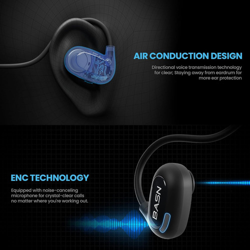 Auriculares Bason Airs1 Open Ear, Bluetooth 5.3 Air Conduct.