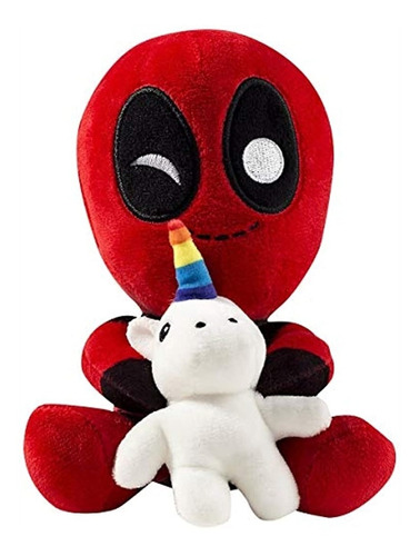 Peluche De Deadpool Color Rojo Con Unicornio Blanco. Neca