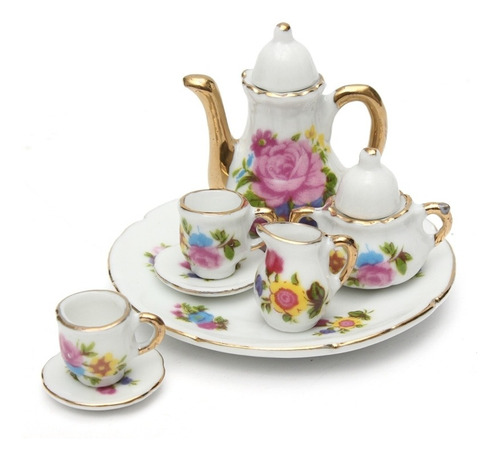 Kiwarm 8 Unids/set Miniaturas Porcelana Tetera Vintage Café