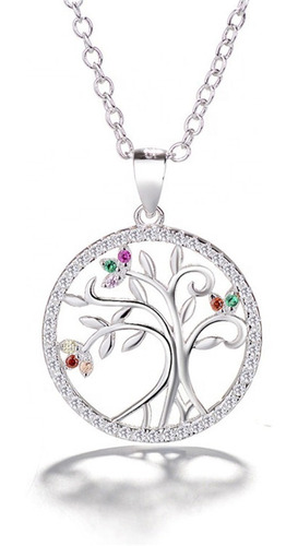 Joya Plata 925 Collar Árbol De La Vida Circones De Colores