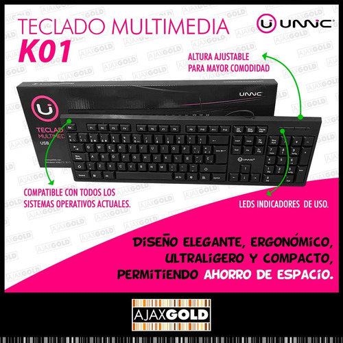 Teclado Para Pc Qwerty Usb Unnic Negro Español Con Ñ