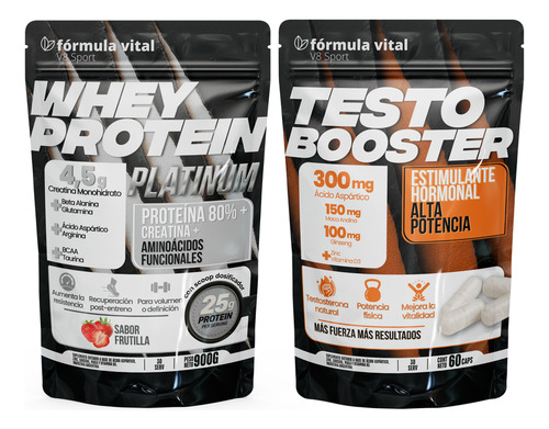 Prote Whey Platinum 900gr + Testobooster 60caps Frutilla Fv Frutilla