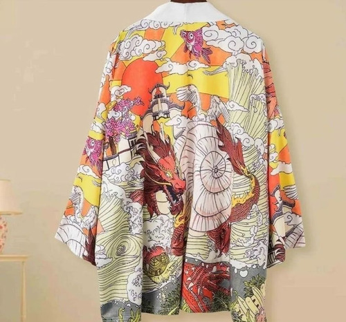 Kimono Naranja Dragón Y Mar. Camisa Y Saco (cambio Empaque)