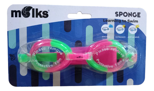 Goggles Molks Sponge Para Natación Niños/juvenil 3 A 8 Años Color Rosa/verde