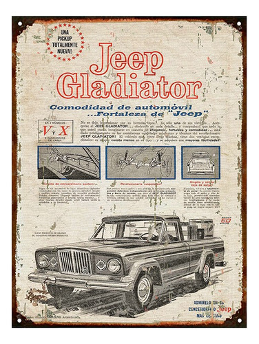 Cartel De Chapa Vintage Jeep Gladiator C205 No Es Vinilo