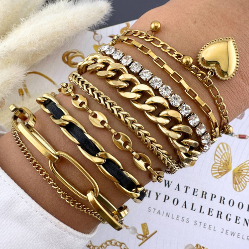 Pulsera De Cadena De Acero Inoxidable Chapada En Oro De 18k