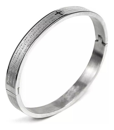 Pulseira Bracelete Sagrada Pai Nosso Aço Inox Prata Unissex