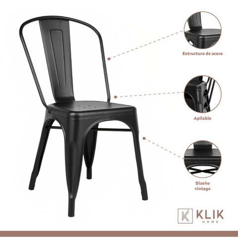 Comedor Mesa Tolix 80x80cm + 4 Sillas Tolix Negras