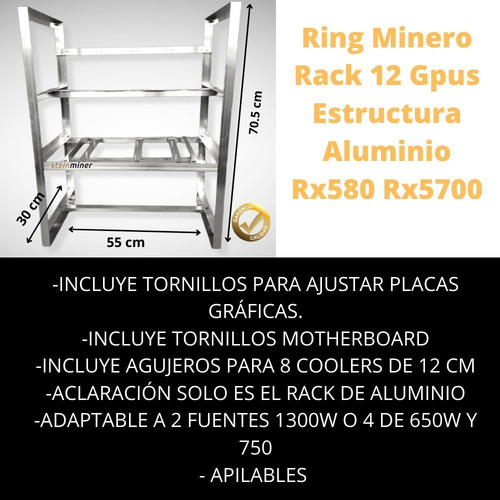 Imagen 4 de 9 de Ring Minero Rack 12 Gpus Estructura Aluminio Rx580 Rx5700