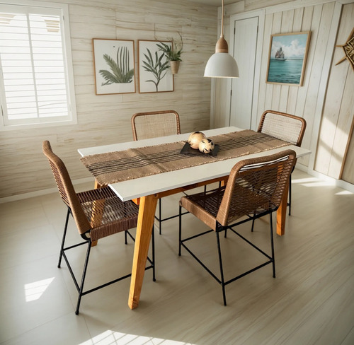 Juego Comedor Nórdico Mesa Escandinava 120 + 4 Sillas Tulum Blanco