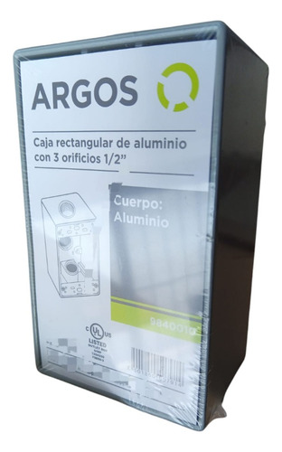 100 Pzs. Caja Recta 3 Orificios 1/2 Aluminio