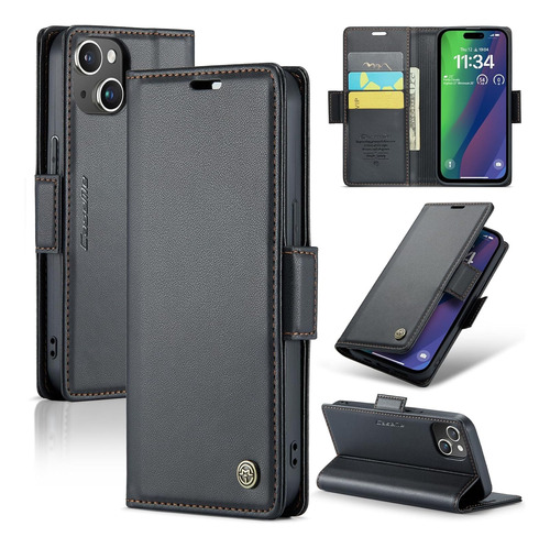 Funda De Piel Para iPhone 15 De Cuero Magnética Con Cartera