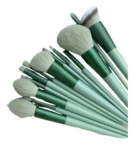 Set De 13 Brochas De Maquillaje Verdes Para Sombra De Ojos Y