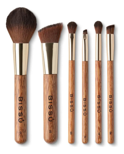 Juego De 6 Brochas De Maquillaje De Bambú Bissú, Rostro Y Oj