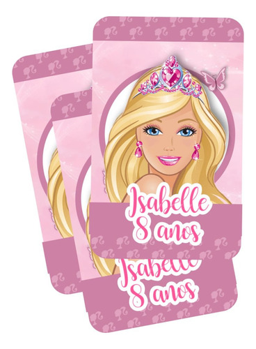 20 Unid. Adesivo Personalizado Para Tubete Barbie