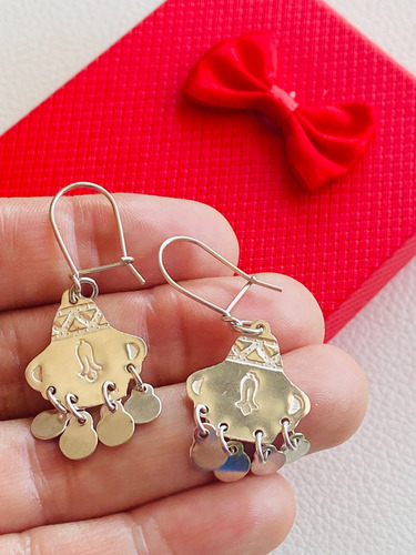 Aros De Plata 950 Mapuche Diseño Copihue