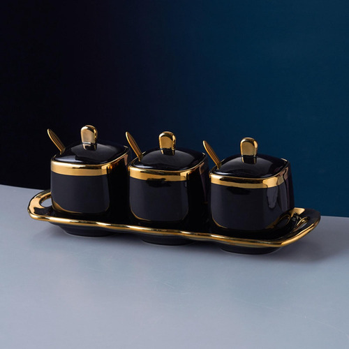 Juego De 3 Botes Para Condimentos Con Cuchara Y Negro