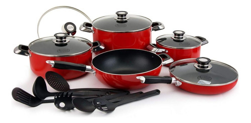 Batería De Cocina Roja Alpine 16 Piezas Con Antiadherente