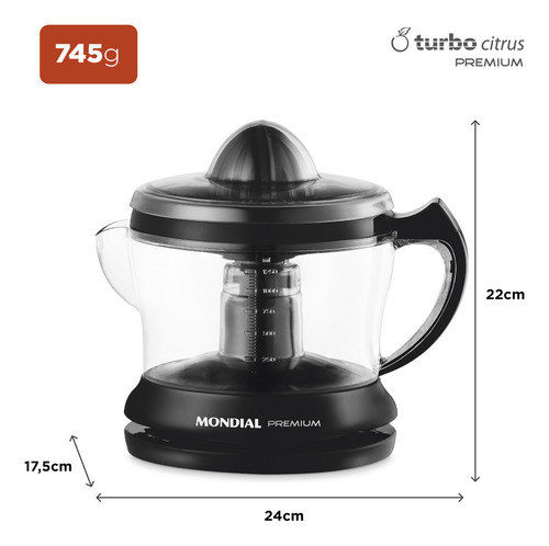 Espremedor Premium Mondial Preto 30w E-02 Turbo Premium