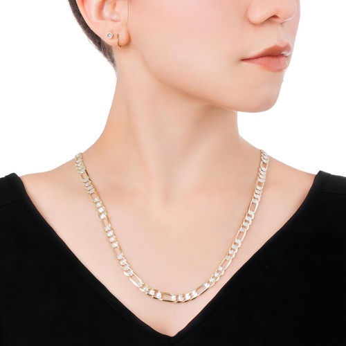 Cadena Figaro 3x1 Bitono 6.5mm Unisex 55 Cm Chapa De Oro 18k Color Dorado