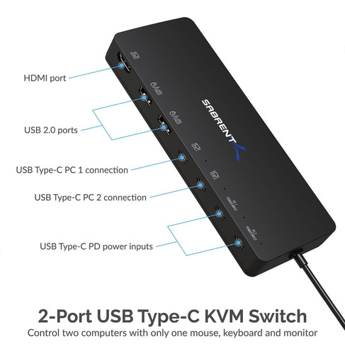 Switch Kvm Usb C Sabrent Usb-kcpd 2 Pc Con Usb-c Pd Y Hdmi