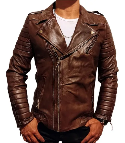 Chamarra de piel cafe hombre sales
