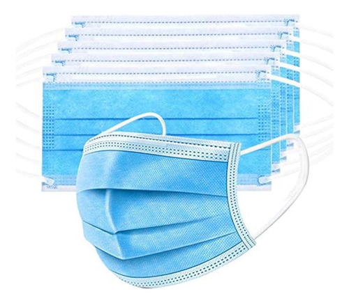 Cubrebocas Tricapa Plisado Termosellado, 50 Piezas Azul Azul Liso
