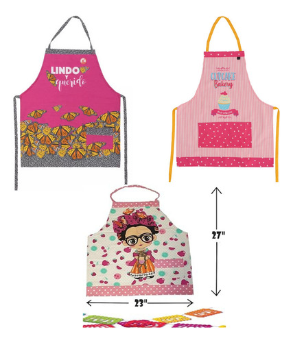 3 Mandil Cocina Repelente Multiusos Vero Hogar Algodón 70 Cm Mandil Pastel