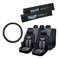 Comprar Funda Ecocuero Gris Y Cubre Cinto Geely + Cubre Volante
