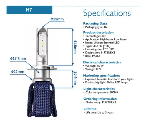 Wang Philips Focos Led H7 H11 9012 (hir2) Ultinon 6000k