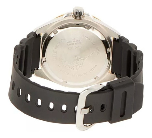 Imagen 3 de 3 de Reloj pulsera Casio Classic MDV-106 de cuerpo color plateado, analógica, para hombre, fondo negro, con correa de resina color negro, agujas color dorado y blanco, dial blanco y dorado, minutero/segundero dorado y blanco, bisel color negro y dorado y hebilla simple
