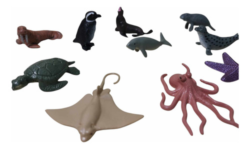 12 Figuras Animales Acuaticos Tortuga Pulpo Miniatura 3.5 Cm