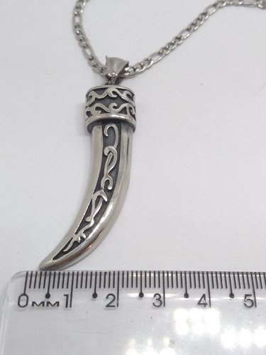 Colar Dente De Sabre Vikings Trabalhado Aço Inoxidável