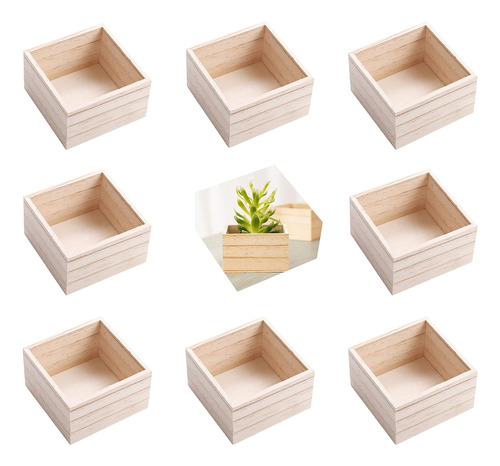 Paquete De 8 Cajas De Madera Rústica De 4 X 4 Pulgadas, Caja