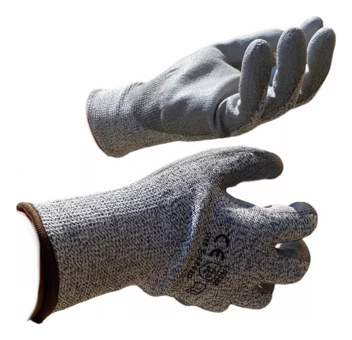  10 Guantes Anticorte N5 Hdpe Fibra Vidrio Poliuretano Gri