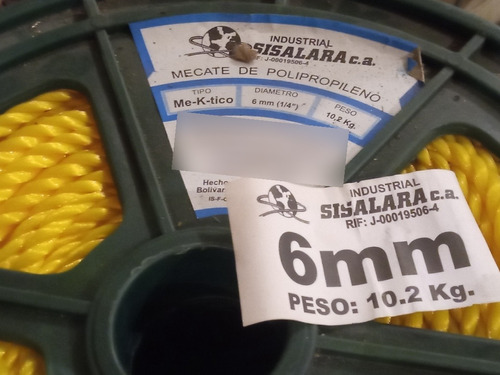 Mecate De Polipropileno 1/4 (6mm) Sisalara X Rollo (10,2kg) 