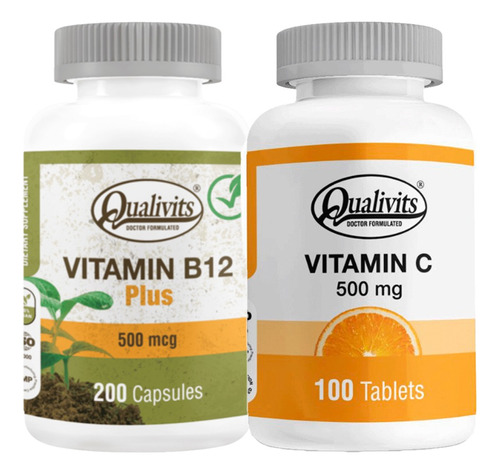 Vitamina B12 500 Mcg Vit C 500 Mg Qualivits Ácido Ascórbico Sabor Natural