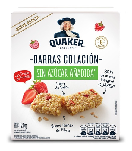 Pack Barra Cereal Quaker Frutilla 6 Un De 20 G